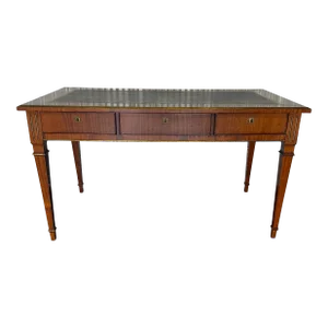 19th C French Louis 16th Three Drawer Bureau Plat Desk With Brass Trim