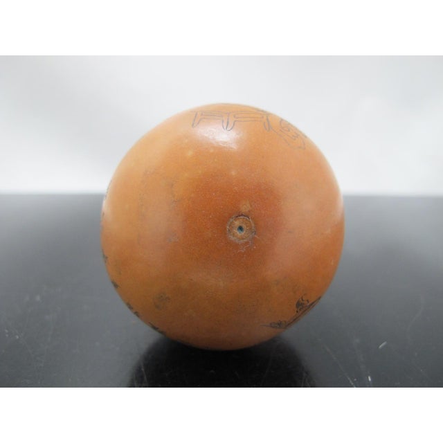 Wood Chinese Hand Etched Figural & Script Gourd Snuff Bottle With Jade Green Stopper For Sale - Image 7 of 14