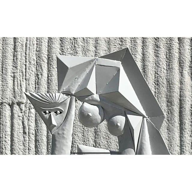 Vintage Cubist Lacquered Metal Sculpture of Woman For Sale - Image 11 of 12