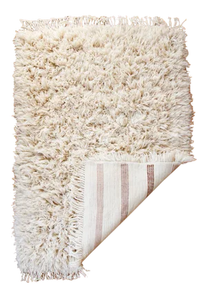 Reversible Natural White Shag Moroccan Wool Rug With Light Rose, Mauve, Sienna Stripe Back