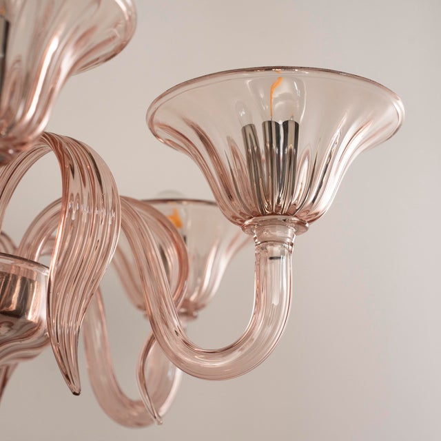 Handmade Cipria Pink Murano Glass Six-Light Chandelier, Italy, 1980s For Sale - Image 6 of 12