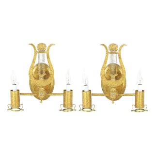 Vintage Lyre Design Paris Wall Lamps - Toler Wall Lamps by Brunschwig & Fils - a Pair For Sale