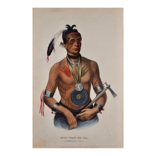 Hoo-Wan-Ne-Ka, a Winnebago Chief: An Original Folio-Sized Hand-Colored McKenney & Hall Lithogram For Sale