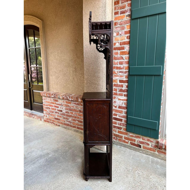 Antique French Breton Hall Cabinet Tall Narrow Carved Crown Bookcase C1880 For Sale - Image 9 of 18