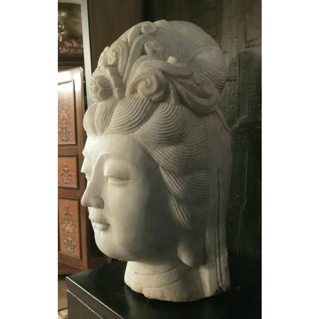 Chinese Antique Chinese Female Marble Bust with Black Wooden Pedestal For Sale - Image 3 of 12