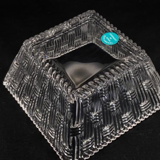 Tiffany & Co. Woven Basket Weave Square Crystal 4” Dish / Trinket (New Without Box) Vintage 1990s For Sale - Image 12 of 17