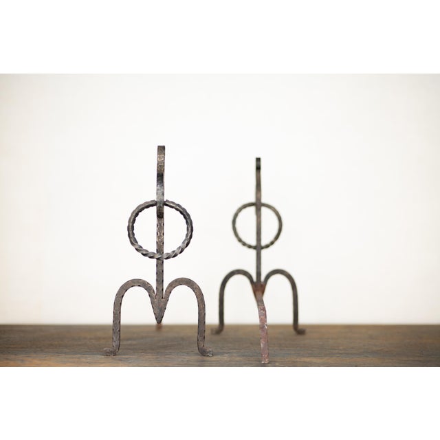 1950s Italian Brutalist Hand-Forged Fireside Andirons, 1970s, Set of 2 For Sale - Image 5 of 14
