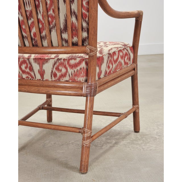 Set of Four McGuire Spindle-Back Rattan Ikat Dining Armchairs For Sale - Image 13 of 18