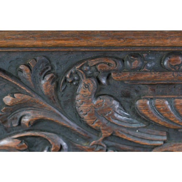 Antique French Hand-Carved Oak and Brass Wall Coat Rack with Lion Heads, 1900s For Sale - Image 5 of 18