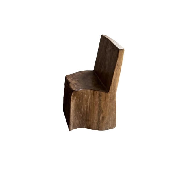 Brown Sculptural Textured Teak Wood Chair For Sale - Image 8 of 10