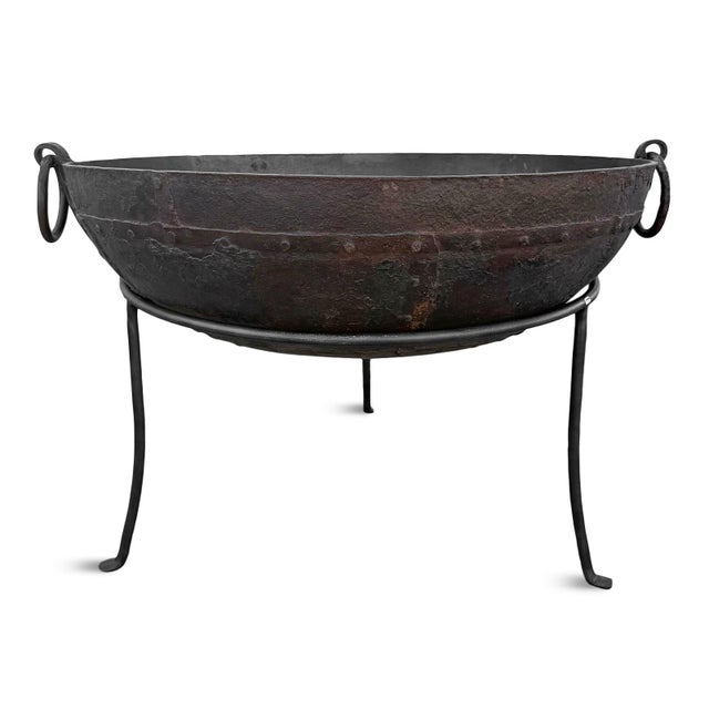 Farmhouse Vintage Iron Kadai Rustic Industrial Fire Bowl For Sale - Image 3 of 8
