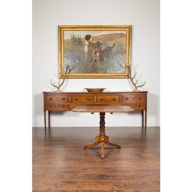 English English 1870s Oak Tilt-Top Table with Turned Pedestal and Tripod Scrolling Feet For Sale - Image 3 of 9
