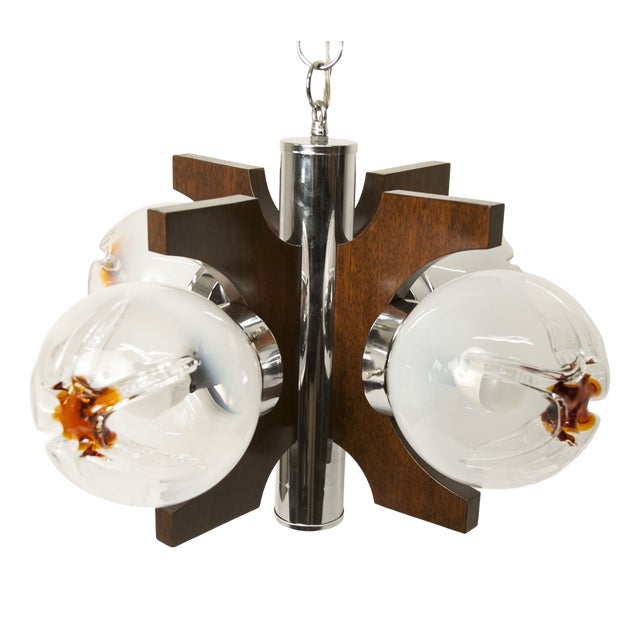 Murano 4-Light Chandelier in Teak from Mazzega, 1960 For Sale