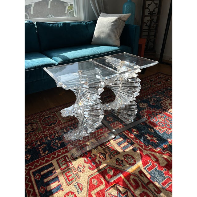 Vintage Helix Spiral Stacked Lucite Side Tables For Sale - Image 14 of 14
