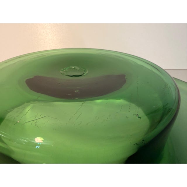 Vintage Green Hand-Blown Glass Centerpiece Bowl, Empoli, Italy, 1970s For Sale - Image 10 of 12