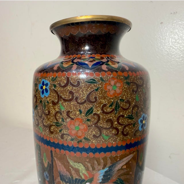 19th Century Antique Signed Japanese Ando Handmade Qing Enamel Silver Floral Cloisonné Vase For Sale - Image 5 of 11