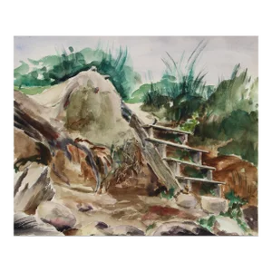 1940s "Stairway to the Sea 85" Watercolor Painting by Eve Nethercott
