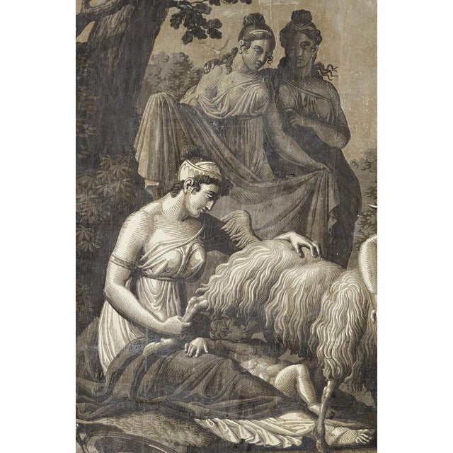 Empire period wallpaper with mythological subject representing Zeus fed by the goat Amalthée. The wallpaper is divided...