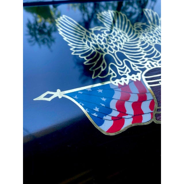Wood Vintage Couroc of Monterey Bicentennial Patriotic Eagle & Liberty Bell Inlay Serving Tray For Sale - Image 7 of 10