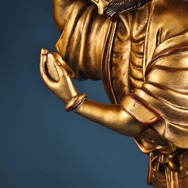 Bronze Late 20th Century Gilt Bronze Figure of Kui Xing Standing on a Dragon-Turtle For Sale - Image 8 of 10