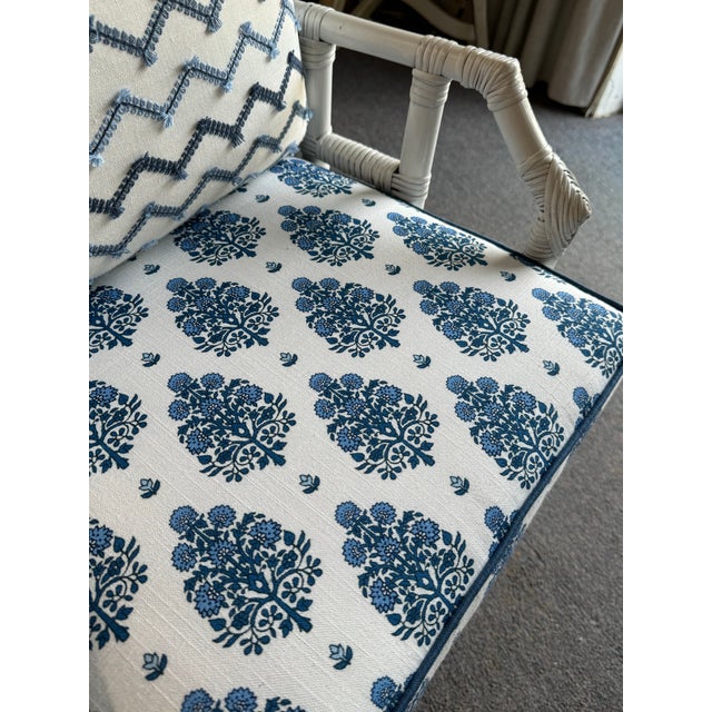 Wood Late 20th Century Painted Bamboo Chair With Nautical Cushion and Lumbar Pillow For Sale - Image 7 of 11