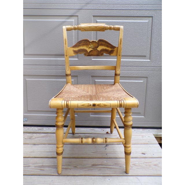 Vintage Americana Pillow Back Hitchcock Eagle Stenciled Rush Seat Dining Chair For Sale In Boston - Image 6 of 6