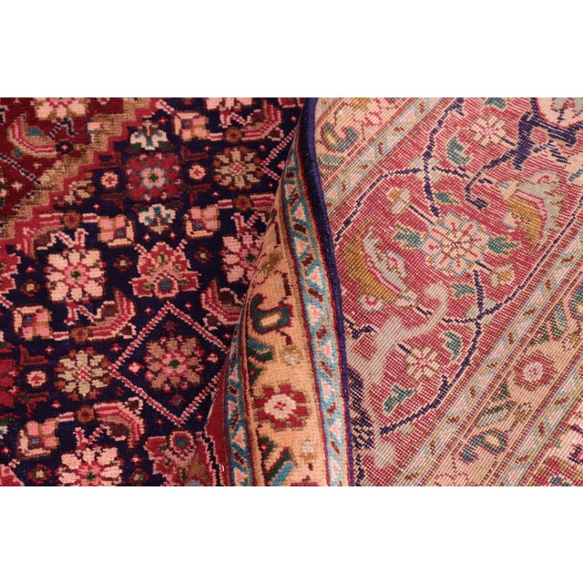 1970s 1970s Hand-Knotted Wool Rug 9.11x12.6 Blue & Red Floral Medallion Traditional For Sale - Image 5 of 7