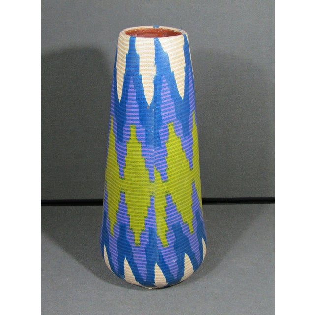 Tall Modern Geometric Patterned Clay Vase For Sale In Austin - Image 6 of 10