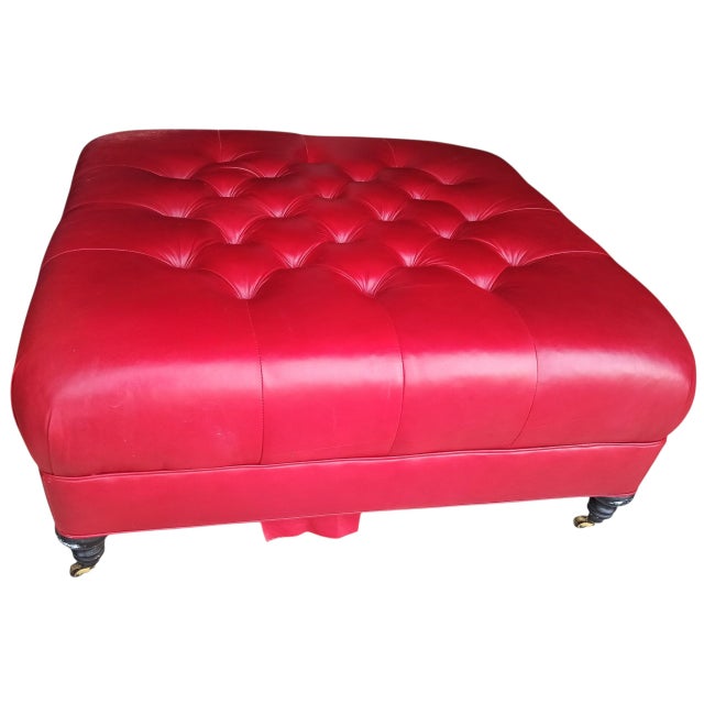 Traditional Discover the Perfect Blend of Luxury and Functionality With This Stunning Red Leather Ottoman by Expression For Sale - Image 3 of 5