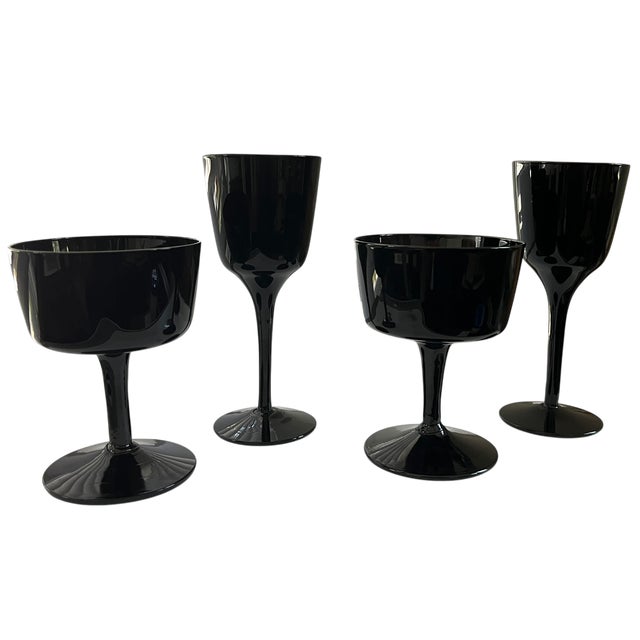 Holmegaard Mid 20th Century Björkshult Sweden Black Glass Stemware – Scandinavian Modern Coupes & Wine Glasses - Set of 10 For Sale - Image 4 of 8