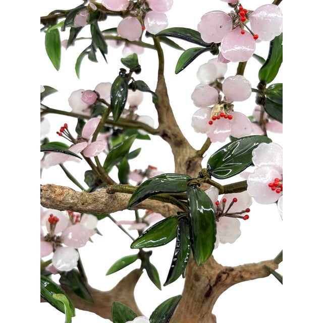 Glass Vintage 1970s Pink Glass Bonsai Tree Statue With Celadon Potted Base For Sale - Image 7 of 12