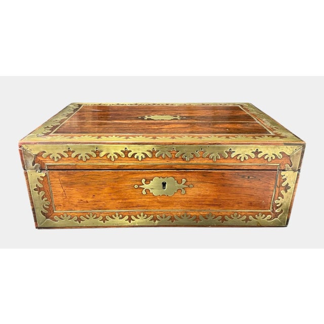 Traditional Antique Victorian Early 19th C Brass Bound Mahogany Lap Desk Writing Box For Sale - Image 3 of 15