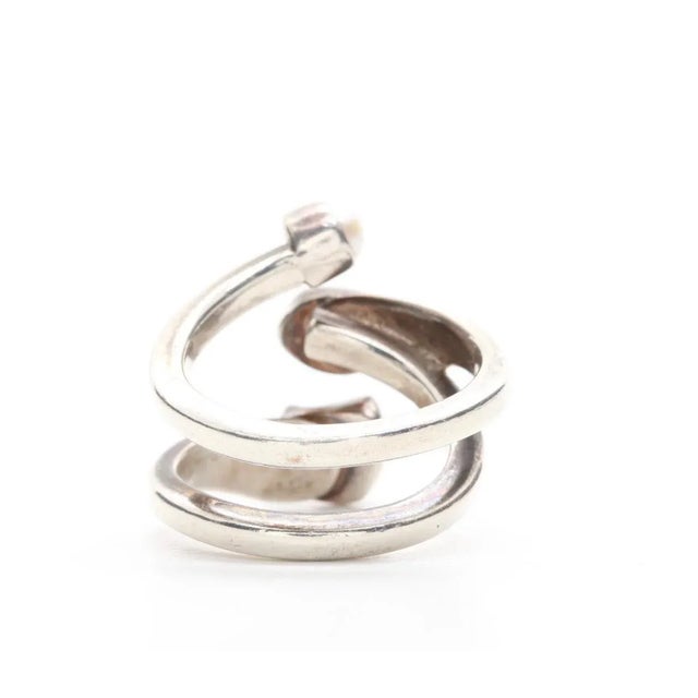 Metal Modernist Lilly Barrack Sterling, Quartz, Cultured Pearl & Apatite Bypass Ring Size 7 For Sale - Image 7 of 9