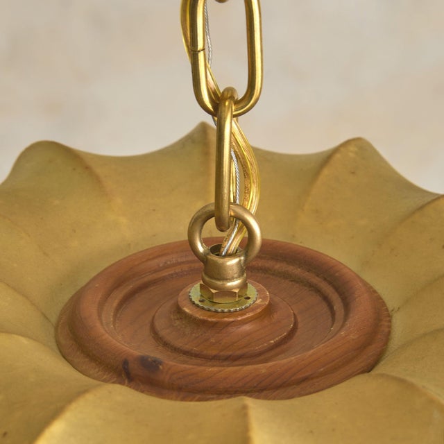Italian Cocoon Pendant with Brass + Wood Detail, 1960s For Sale - Image 11 of 11