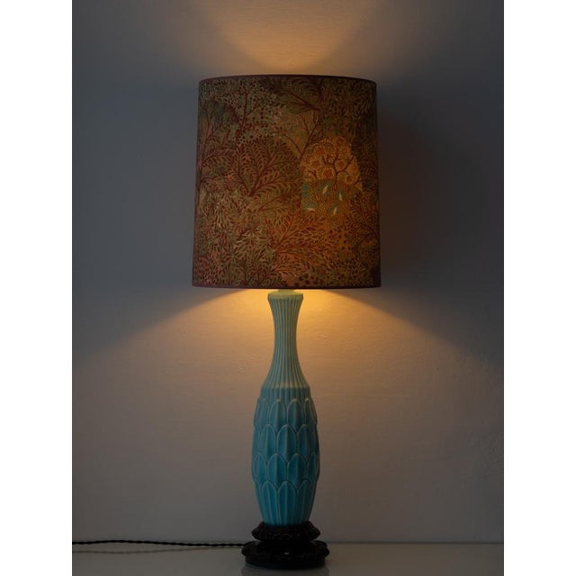 1970s Tall Vintage Casa Pupo Turquoise Botanical Ceramic Table Lamp, 1960s For Sale - Image 5 of 18