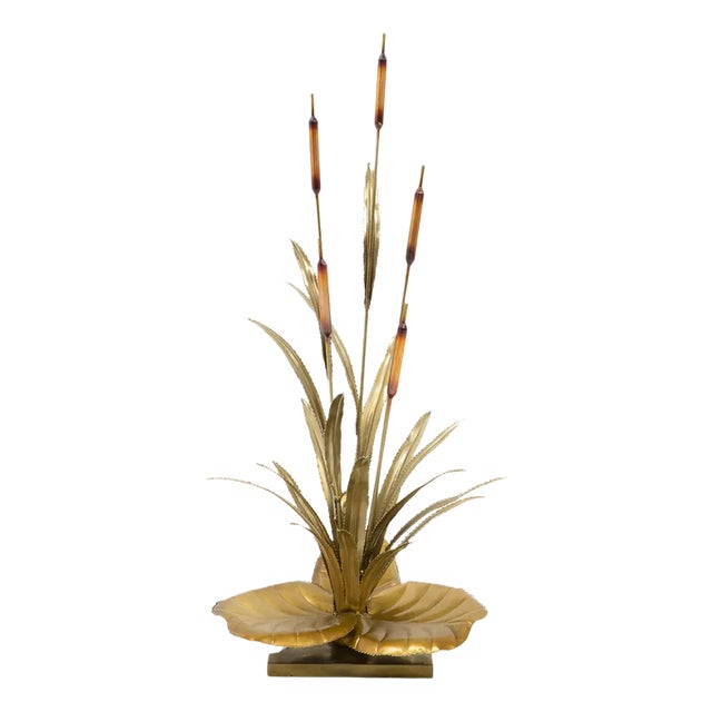 Brass Reed Table Lamp by Maison Jansen, 1970s For Sale