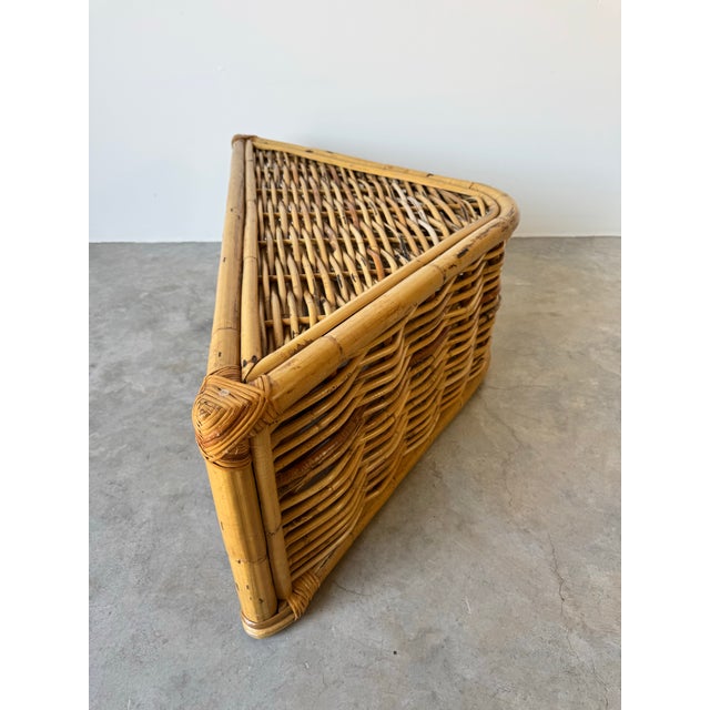 Vintage Coastal Rattan Triangular Coffee Table With Glass Top/ Sold For Sale - Image 11 of 12
