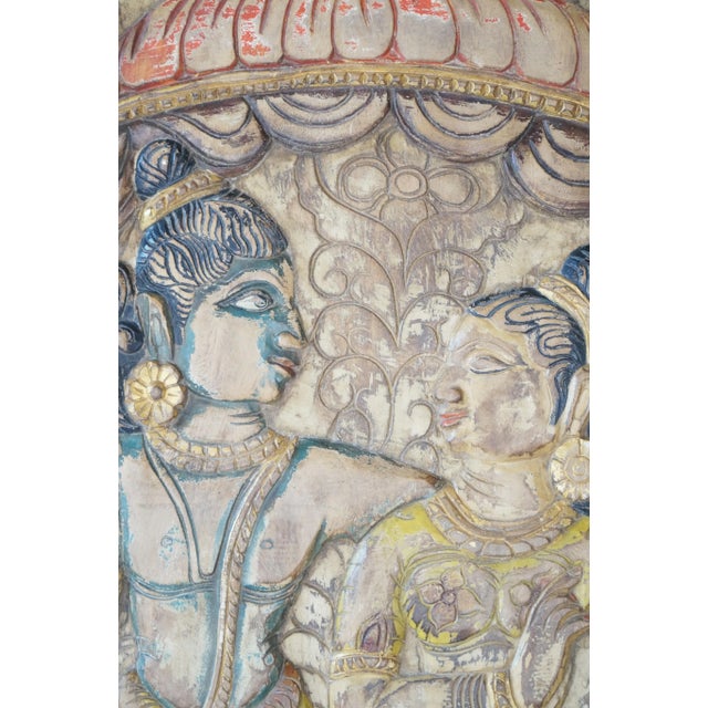 Hand-Carved Shiva Parvati Barn Door – Vintage Indian Wall Sculpture & Holistic Wall Art 84x41 For Sale - Image 4 of 6