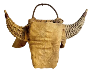 Vintage Woven Bull Head Wall Sculpture | Folk Art Rattan Mount, 1970s