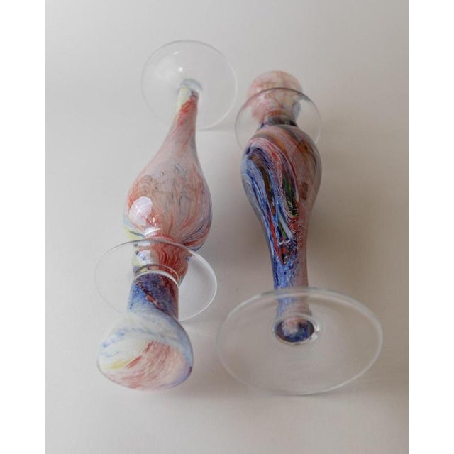 Blue Vintage Italian Murano Glass Candleholders, 1980s, Set of 2 For Sale - Image 8 of 13
