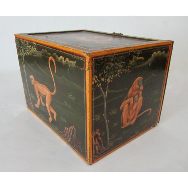 Vintage Anglo-Indian Hand-Painted & Crafted Wood and Brass Apothecary and/or Storage Box For Sale - Image 10 of 18