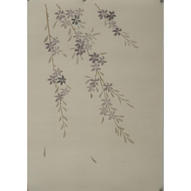 Mauve Hand Painted Chinoiserie Floral Branch Wallpaper Mural With Elegant Botanical Design For Sale - Image 8 of 8