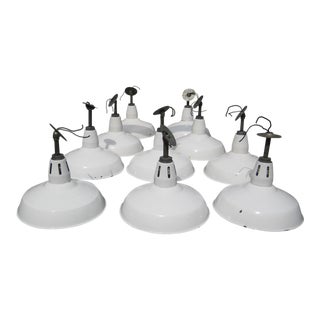 Vintage White Benjamin Factory Pendant Lights - Set of 10 For Sale