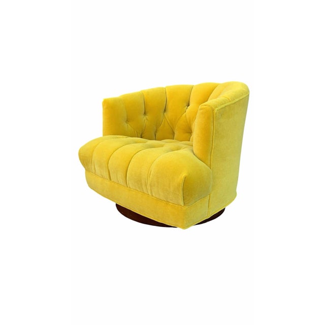 Mid Century Modern Harvey Probber Style Tufted Barrel Back Swivel Lounge Chair Newly Reupholstered in Plush "Sun-Kiss-...
