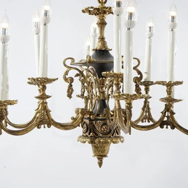 Gold French Empire Style Ebonized Bronze Twelve-Light Chandelier, Early 20th Century For Sale - Image 8 of 13