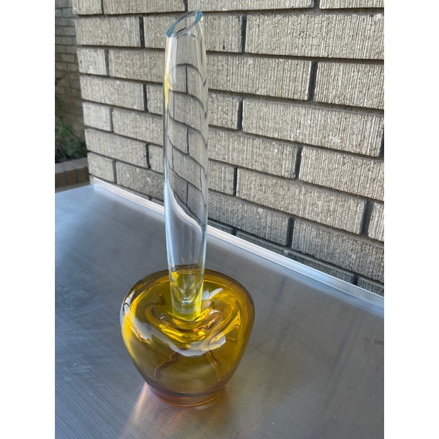 This is a spectacular mid-century vase manufactured by Rosenthal and part of their Studio Line. The base is a deep amber...