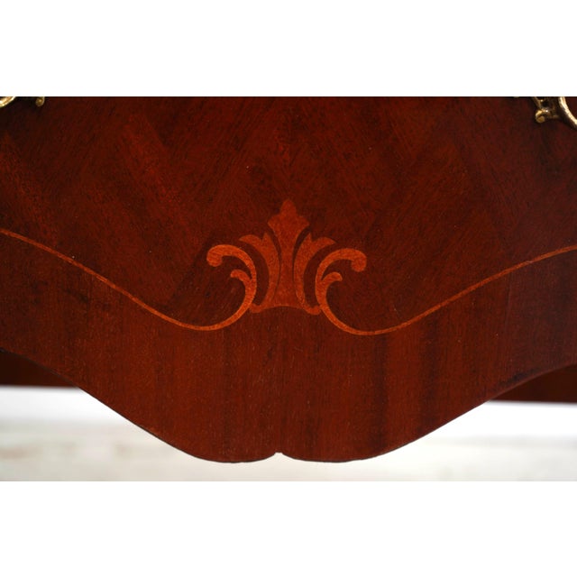 French Style Inlaid Mahogany Bombe Chest Commode For Sale - Image 15 of 17