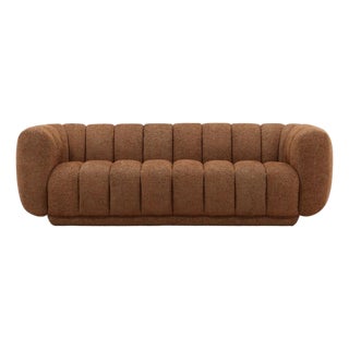 Cognac Chenille Tufted Sofa For Sale