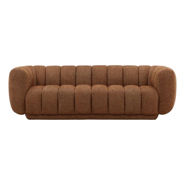 Cognac Chenille Tufted Sofa For Sale