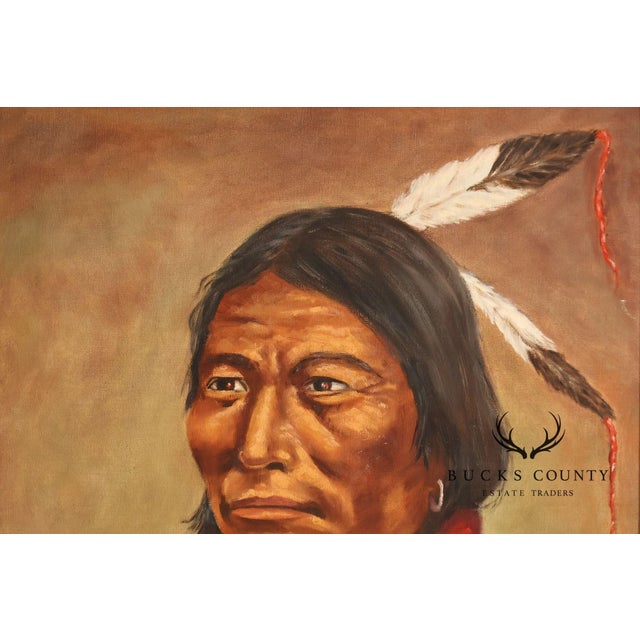 Native American Framed Native American Portrait Painting Signed Wil Hamond 1981 "Lone Hawk" For Sale - Image 3 of 18